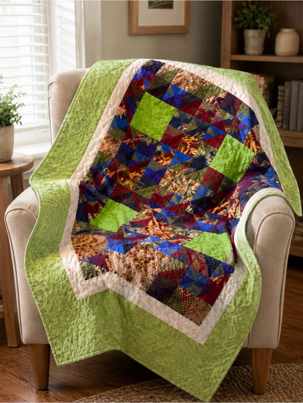 Handmade  Patchwork Quilted Throw Blanket - 32”x31”